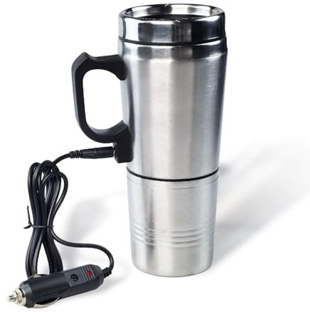 12V Car Electric Cup, Stainless Steel Portable Electric Car Kettle with Cigarette Lighter Plug, 300ml Travel Heating Cup for Hot Water Tea Coffee Making