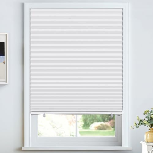 LazBlinds No Tools No Drill Cordless Lift Cut to Size Pleated Paper Blinds for Windows, Light Filtering Clip On Self Adhesive Temporary Window Blinds for Home(48 W x 72 H x 6 Pack, White)