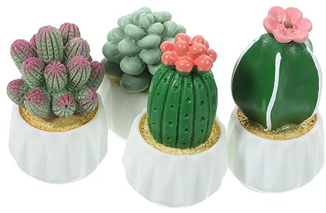 VICASKY Set di 4 Miniature Cactus in Resina per Decorazione Tavolo | Ornamento da Giardino e Casa, Stile Simpatico e Creativo, Atmosfera Calda, 4 Pezzi