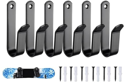 Abiyou Schwarz Snowboard Halterung, 6 Stück Snowboard Wandhalterung mit Schrauben, Skateboard Wandhalterung, Snowboards Wandregal Display Rack, für Snowboard, Skiboard, Longboard, Skateboard