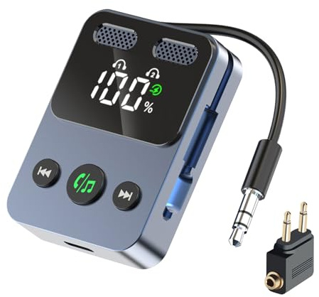 Ricevitore trasmettitore Bluetooth 5.3 per TV a 2 cuffie wireless Dual Link Adattatore audio Bluetooth wireless 2 in 1 con ingresso AUX da 3,5 mm per aereo, PC, palestra, auto/sistema stereo domestico
