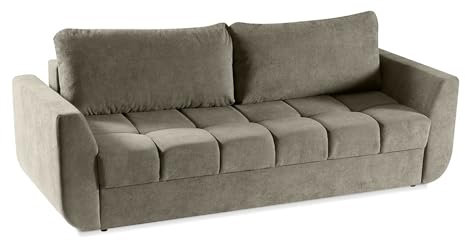 BETTSO - Sofa Delta mit Schlaffunktion, Schlafsofa mit Bettkasten, Zwei große Bequeme Kissen, Strapazierfähiger Soff, Wohnlandschaft Freistehend, 245x98x93cm - Beige - Stoff GERRA 15