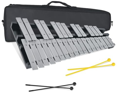 Julymoda 30 Noten zusammenklappbares Glockenspiel Xylophon, Percussion Instrument Kit für Erwachsene und Kinder, professionelles Glocken-Kit für Anfänger, inklusive 2 Schlägeln und Tragetasche