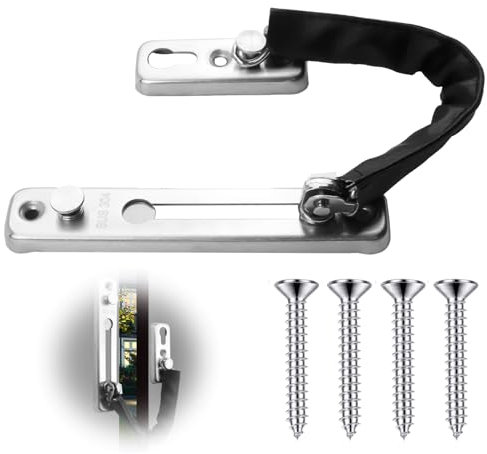 Safety Door Chain Lock, Heavy Duty Latch Stainless Steel Sliding Bolt Guard Chain Locks with PU Protective Cover Anti-Theft Chain for Inside Door Home Hotel Travel Children Pet Security