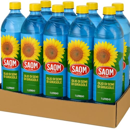 Confezione da 12 Bottiglie da 1 Litro di Olio di Semi di Girasole – Totale 12 Litri – Qualità Premium in Bottiglia PET – Ideale per Cottura, Frittura e Condimento a Freddo
