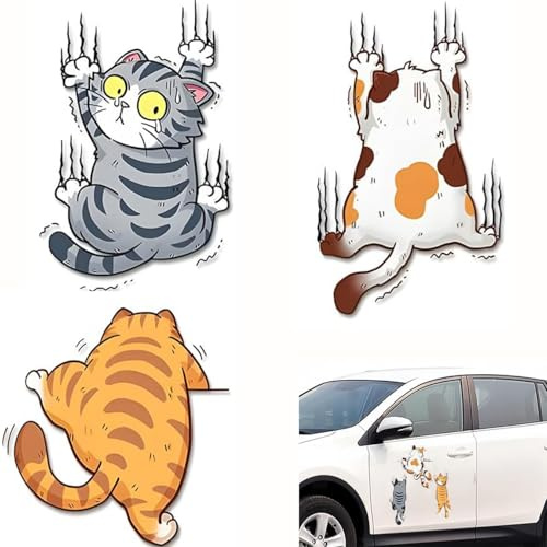 Autoaufkleber,3 Stück Autoaufkleber Lustige Katze,3D Cartoon Katzen Sticker, Lustige Autoaufkleber Wassdichte PVC Cat Aufkleber Fenstersticker für Auto, Motorrad, Wand, Laptop