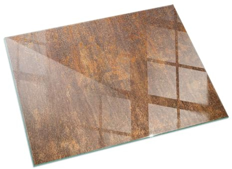 Kaminbodenplatte für Kaminofen 60x40 cm Rechteckige Schutzplatte Elegantes Design Hartglas Dekorative Glasbodenplatte Glasboden Stilvollem Motiv Hitzeschutz - Roststruktur auf Metall