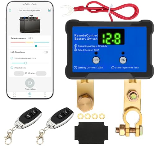 GEARMONSTER Drahtloser Ferngesteuerter Batterietrennschalter, 12V 240A, mit Led-Spannungsanzeige, App-gesteuert, Anti-Diebstahl, Batterie Kill Switch für Auto, Wohnmobil, ATV, LKW, Marine, Blau | Fernbedienung, Batterie Kill Switch, Bluetooth, Anti Diebstahl, Spannungsanzeige, Auto, Wohnmobil, ATV, LKW, Marine, Blau