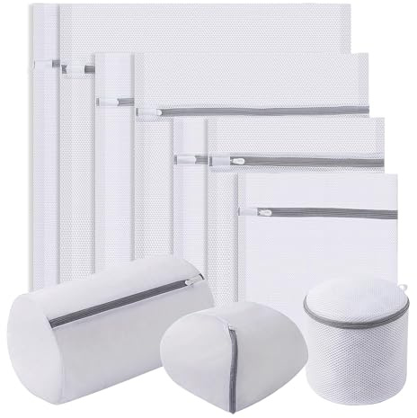 Bolsa Lavadora -  Red Lavadora - Bolsa Malla Lavadora - Laundry Bag - Bolsas Ropa10 Piezas, Malla con Cremallera, Protección para Ropa Delicada, Lencería, Zapatos, Viaje (Blanco)