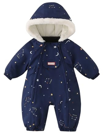 JiAmy Baby vinteroverall, baby pojkar flickor vinter sparkdräkt nyfödd varm overall småbarn vindtät och tjock jumpsuit för 0–24 månader, Marinblå, 18-24 månader