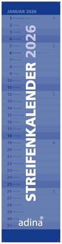 2026 ADINA randig kalender blå 49,5 x 11,3 cm månadskalender