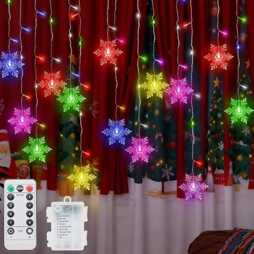 Ninonly Lichtervorhang Lichterkette, 96 LED Schneeflocken Weihnachten Lichterkette, 8 Modi Vorhang Licht Aussen Wasserdicht, Batteriebetrieben Weihnachtsdeko für Innen Fenster Balkon Christmas