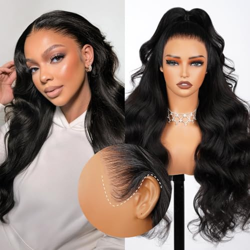 13x6 Ear-To-Ear Frontal Wigs Body Wave Perücke Bleached Tiny Knots 20 Inch | 12A Grade Body Wave Human Hair Wig, Wear and Go Glueless Wigs, Pre Plucked Natural Hairline, Pre-Cut HD Lace, Drawstring Wigs