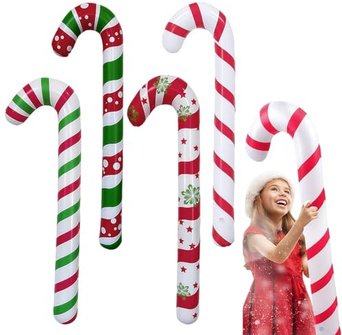 GIUSOBG Bastones de Caramelo Inflables 4 Piezas 90cm Candy Cane Stick Reutilizables Bastón de Caramelo Inflable para Navideña, para Decoraciones Navideñas, Juguetes Infantiles