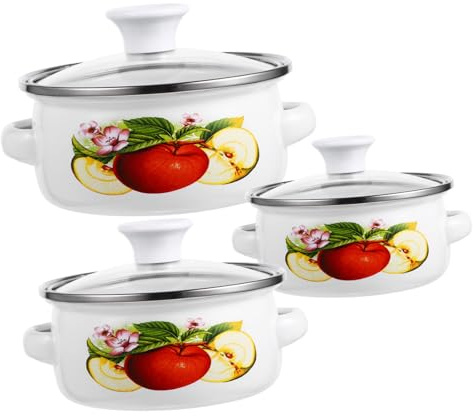 FIXOSHEE 3 pièces Set de Mini Faitouts Émaillés Empilables avec Double Poignées Casseroles à Soupe à Fond Plat pour Plaques Électriques et Induction Modèles Aléatoires pour Cuisson Facile