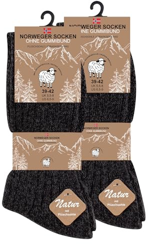 VCA 6 paia di calze norvegesi in lana con morbida suola in peluche imbottita Calzini invernali Calzini da uomo con suola imbottita, antracite., 39-42