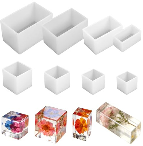 SynHHergyx 8 Stück Würfel Epoxidharz Formen Silikon, Klare Silikonformen Epoxidharz Quader Harz Gießen Formen für Kerzenherstellung, Getrocknete Blumenblätter, DIY-Kunsthandwerk, Weihnachtsdekoration
