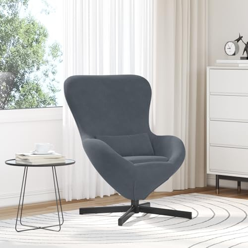 WEMYUFURN Ei-Stuhl Dunkelgrau Samt mit ergonomischer Rückenstütze und schwenkbarer Basis für modernes Wohnzimmer