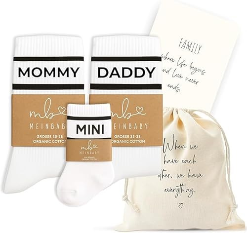 MeinBaby123® Geschenk zur Geburt, Baby Socken, Mama Socken, Papa Socken, Geschenk Babyparty