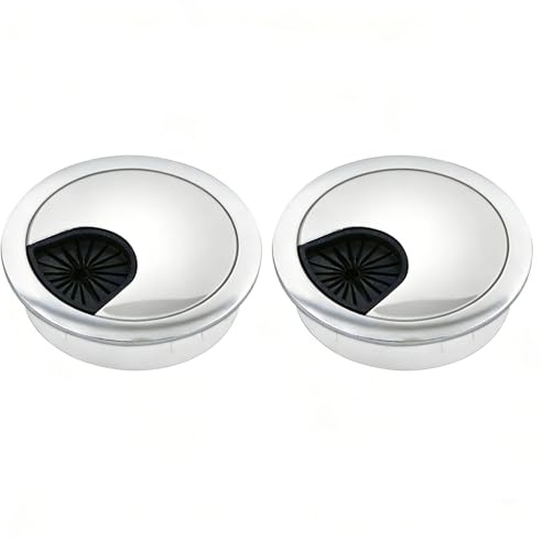 Leloco Kabeldurchführung Schreibtisch 50mm 2 Stück Metall Silber | Kabeldurchlass aus Zinklegierung, mattes Finish. Flexibles Design für Büro & Homeoffice. Stabiler Halt ohne Verrutschen.