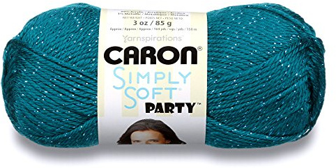 Caron Simply Soft Party Yarn, Gauge 4 Medium Worsted, - 3 oz - Teal Sparkle - For Crochet, Knitting & Crafting