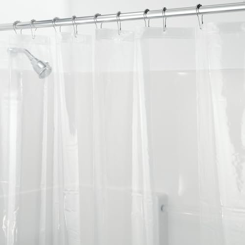 iDesign Vinyl Shower Liner, PVC-Free Curtain with Magnets for Master, Guest, Kids' Bathroom, Bathtub, Long, Clear