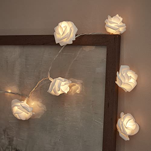 Lights4fun Indoor White Rose String Fairy Lights Battery Operated 20 Warm White LEDs 1.4m