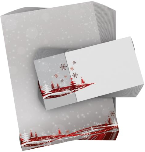 Weihnachtsbriefpapier 100 Sets „Fest der Liebe“ 100 Blatt Motivpapier und 100 Umschläge ohne Fenster weihnachtliches Briefpapier