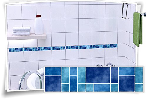 Medianlux Fliesenaufkleber Fliesenbordüre Bordüre Mosaik Blau Kachel Aufkleber FB5, 20 Stück, 30x7,8cm (BxH)