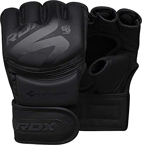 RDX MMA Handskar Kampsport Träning, Maya Hide Ventilerat Läder Grappling Handskar, Noir Professional Öppna Palm Gloves, Sparring Kick Boxing Muay Thai Boxing Sack Wrestling