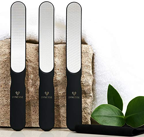 DYNESSE 3er-Set Nagelfeilen: Grobe, mittlere und feine Feile. Kein Wegwerfprodukt. Benutzt in Pediküre-Studios. Edelstahl mit Laser-Cut-Technologie