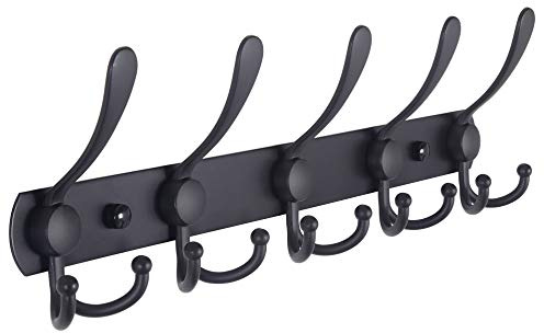 Dseap Garderobenleiste - Schwerlast Garderobenhaken Mit 5 Dreifachhaken, Edelstahl Wandgarderobe, Kleiderhaken Wand, Hakenleiste Garderobe für Mantel Hut Handtuch Handtasche, Schwarz
