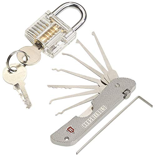 AGT Dietrich: Set aus Lockpicking-Tool mit Übungsschloss (Dietrich Set, mit Übungsschloss, Vorhängeschloss)