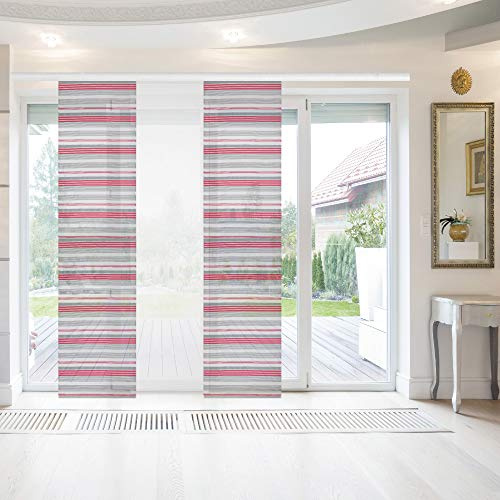 Bestlivings Flächenvorhang Elena 3er Pack gestreift 60 x 260 cm (B x H) in Hellgrau Himbeere inkl. Zubehör, Schiebevorhang mit Streifen