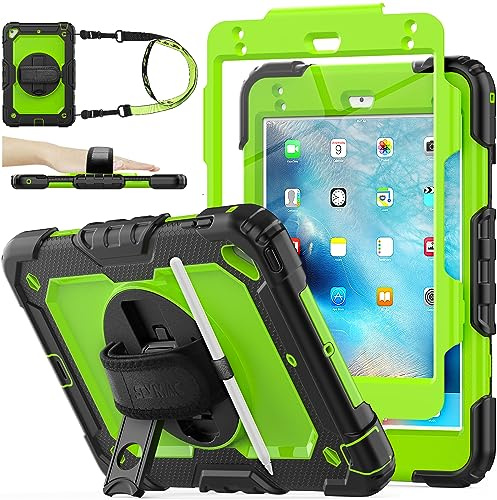 SEYMAC stock Case for iPad Mini 5th/4th Generation 7.9'', Full-body Protective Case with Screen Protector, Pencil Holder, 360° Rotating Stand & Hand Strap for iPad Mini 5/ Mini 4, Green | Full-body Shockproof, with Screen Protector, 360° Rotating/Adjustable Stand/Hand Strap, Pencil Holder & Shoulder Strap