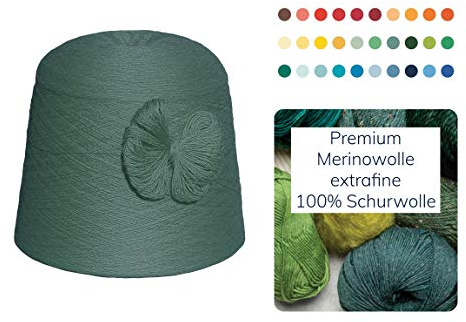 Strickwolle 1 kg 1000g Merinowolle Extrafine 100% Schurwolle Schafwolle Handstrick Wolle zum Stricken Häkelwolle Häkeln Garn Nadel 2,5 3 3,5 4 - Grün Smaragd
