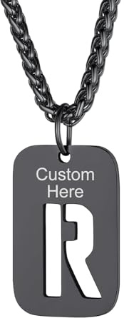 Richsteel Kette Männer mit Buchstaben A-Z Silber/Gold/Schwarz 55+5cm Anhänger für Herren Damen Dogtag Halskette Namenskette Partnerkette Buchstabenanhänger mit Geschenkebox Personalisierbar Gravuren