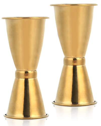 Cocktail jigger gold, 2 Pièces Doseur à Cocktail 2,5cl/5cl, Doseur Cocktail Mesure Jigger de Style Japonais Double Doseur de Liqueur en Acier Inoxydable pour Bar Party Boisson