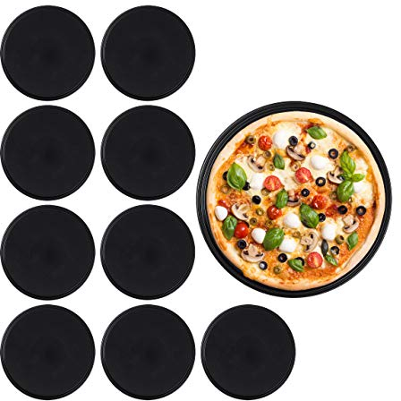 Relaxdays Set 10 Bandejas Pizza, Redondas, Molde Horno Masa Pizzas, Antiadherentes, ∅ 32 cm, Acero al Carbono, Negro