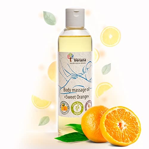 Verana Aceite de Masaje Naranja Dulce, Natural, Para el Cuerpo, Todo tipo de Pieles, Masaje Nutritivo, Antiestrés, Anticelulítico, Aromaterapia (250ml)