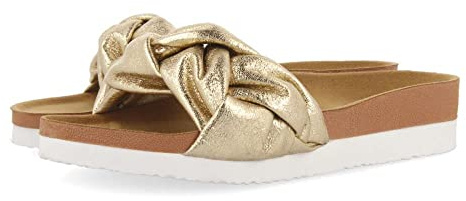 GIOSEPPO Chanclas Doradas Tipo Bio con Pala Trenzada para Mujer Yoder