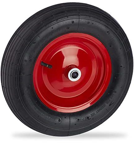 relaxdays Rechange Roue de brouette 4.80 4.00-8, avec air, Roue de Secours, Jante en Acier, pour Diable, Noir et Rouge