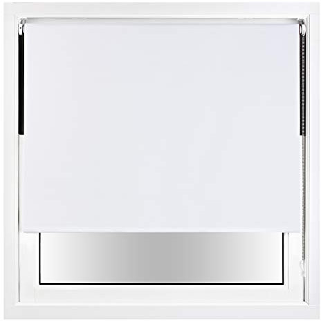 FURNISHED Verdunkelungsrollo mit Metallbeschlägen, zuschneidbares, isoliertes Thermogewebe, robuste, einfach zu installierende Halterungen, Fensterrollos - Weiß, 130W x 210H cm