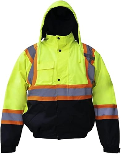Just In Trend Premium High Visibility Hi Vis Waterproof Fleece lined Jacket/Parka with detachable hood (Medium, Yellow/Black)