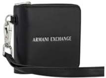 Armani Exchange Men's Mini Zip Around, Embossed White Logo Billfold, Black