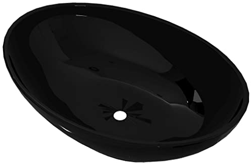 Waschbecken Oval 40 x 33 cm Keramik Waschtisch Waschplatz Handwaschbecken Aufsatzwaschbecken Waschschale Aufsatzwaschtisch, Schwarz
