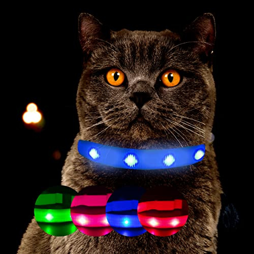 Leuchthalsband für Katzen [Das Original] Leuchtendes LED Katzenhalsband zum spazieren gehen auch im Dunkeln - sehr Lange Akkulaufzeit – Sicher Dank starker Leuchtkraft - Katzenhalsband (S, Blau)