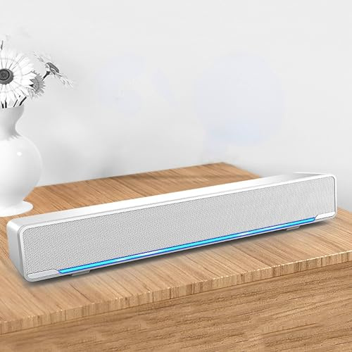 Akozon Barras de sonido blancas, reproductor de graves envolvente, caja de sonido envolvente de TV, barra de graves para adaptarse a cualquier entrada de 3,5 mm para teléfonos celulares de PC (blanco)