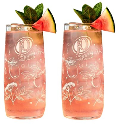 GarageBar J2O - Bicchiere J2O Blends J20 Spritz | Prodotto ufficiale | Viene fornito con 2 sottobicchieri (2, J2O Spritz Tall - 43cl)
