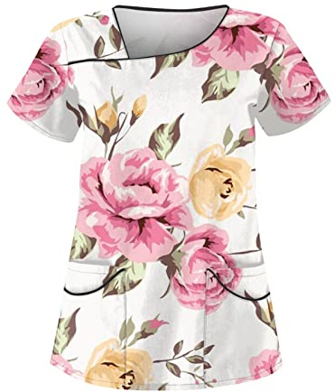 Damen Pfleger Schlupfkasack Kurzarm Kasack Rundhals T-Shirt Tuniki Bluse Krankenpfleger Kosmetikerin Uniform Hospital Pflegeheim Schlupfhemd Berufskleidung Schlupfhemd Damen Medizin Uniform